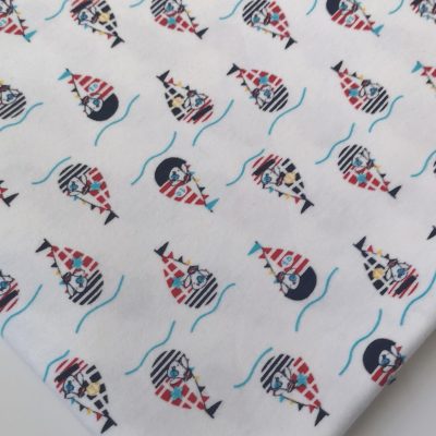 Cotton Knit  (Interlock) - Sailboats on White