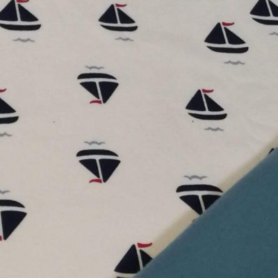 Cotton Knit - Navy Sailboats on White (Print Only)