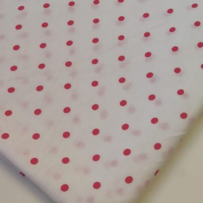 Cotton Knit - Red polkadots on white