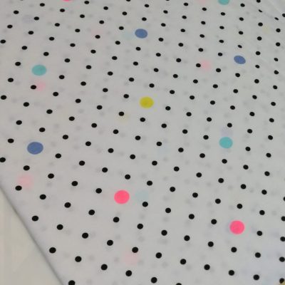 Cotton Knit - polka dots colourful mix with smaller black dots on white