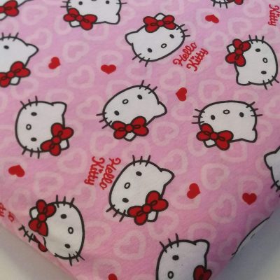 Cotton Knit - Hello Kitty With pink heart background