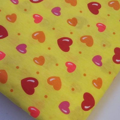 Cotton Knit - Color Hearts on Yellow