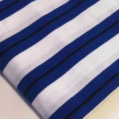 Cotton Knit -Blue White Black Stripe