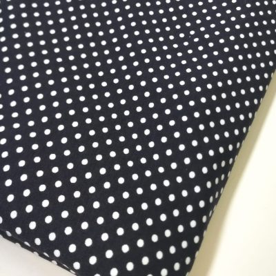 Cotton Lycra 220gms - White Polkadots on Navy Blue