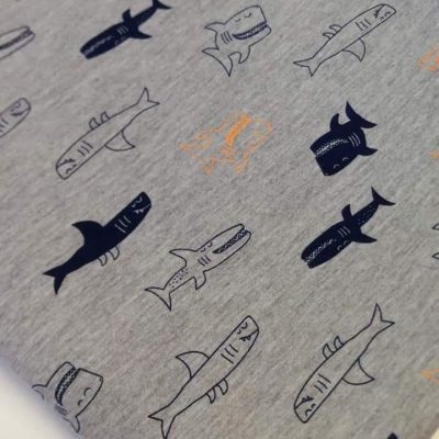 Cotton Knit - Sea Creatures on Melange Grey (New)