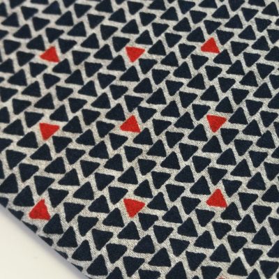 Cotton Knit - Red & Navy Triangles on Grey Melange