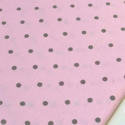 Cotton Knit - Grey Polkadots on Pink