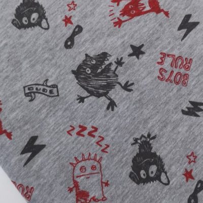 Cotton Knit - Doodle Monsters on Grey Melange (Boys Rule)
