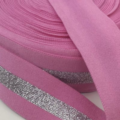 Elastic - Glitter Silver on Pink