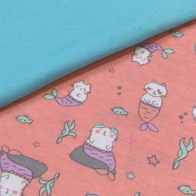 Cotton Knit Combo / 1/2m of each / Mermaid Cats and Turquoise