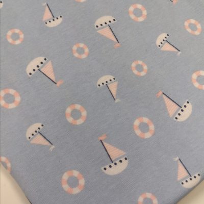 Cotton Knit / Sailboats and Rings on Denim Blue