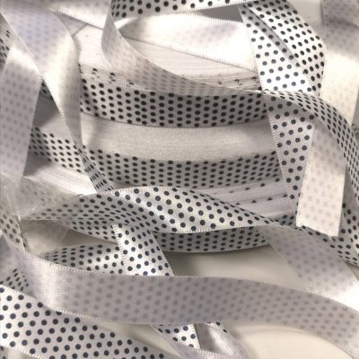Ribbon (15mm)  / Garment / White Satin with Black Polkadots