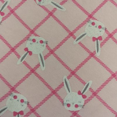 Cotton Knit / Panels 50x50cm / Printed Blushing Bunnies on pink