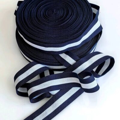 Elastic 35mm / Navy Blue with White Stripe