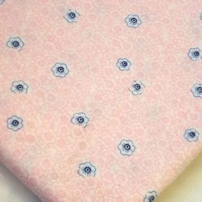 Cotton Knit - Blue and pink flowers on white
