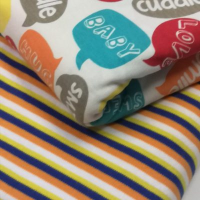 Combo / Cotton Knit /1m Cute Print with 1/2m Ribbed Stripes for cuffs