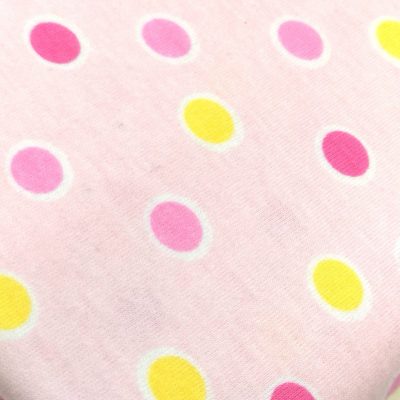 Cotton Knit (Interlock) Colourful Polkadots on Light Pink