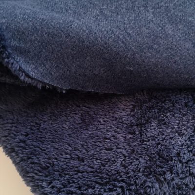 DESTASH - Bonded Sherpa - Jersey - Fleece (40cm X 1m60) Navy Blue