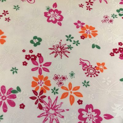 Cotton Knit - Hand Drawn Floral with White Butterflies Design