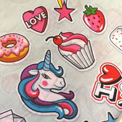 Woven - ( Poly-Cotton ) Bright - Love Unicorn Hearts Prints