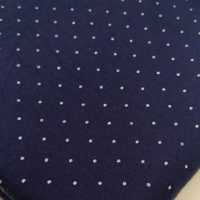 Cotton Knit - (Interlock) White Polkadots on Navy