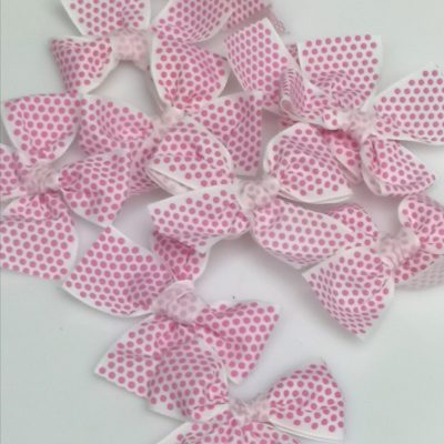 Bows - (6cm) - Satin - Pink Polkadots on White