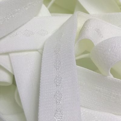 Elastic - 20mm White - Silver Centre Design
