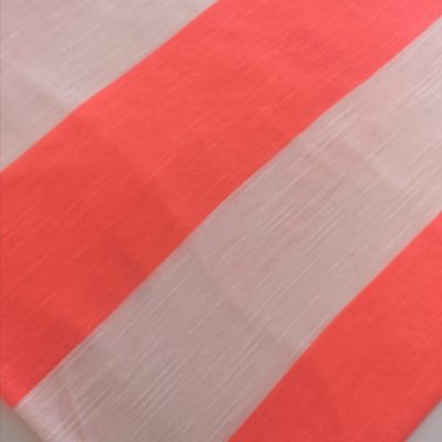 Organic Cotton Knit - (Single Jersey)  Broad Lumo Orange & White Stripes