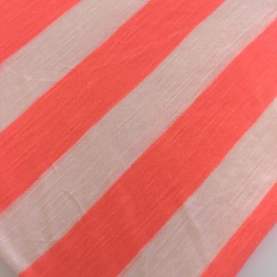Cotton Knit /Single Jersey /Semi-Broad Lumo Orange & White Stripes
