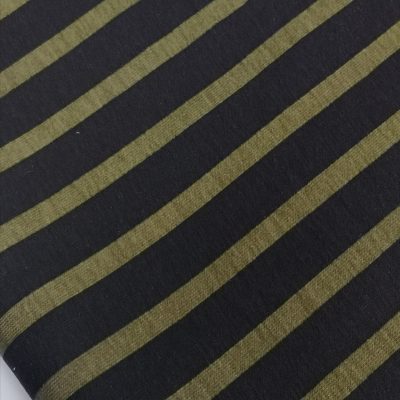 Cotton Knit - (Single Jersey) Black and Olive Stripes