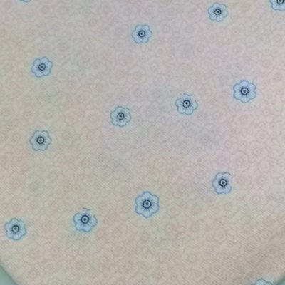 Cotton Knit - Light Blue Flower on Light Pink