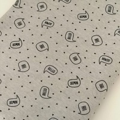 DESTASH - Cotton Knit - 1m x 1m80wide - Grey Melange / Hello Print