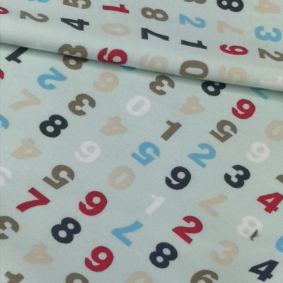 Cotton Knit - Bonded Interlock (Numbers Print on Soft Teal)