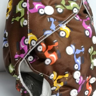 Alva - Imported Pul (Size Adjustable)  Reusable Diaper with Microfiber Insert (Scooters on Brown)
