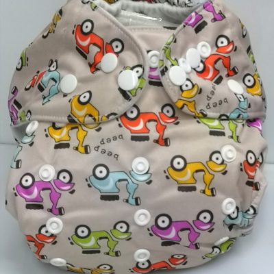 Alva - Imported Pul (Size Adjustable)  Reusable Diaper with Microfiber Insert (Scooters on Beige)