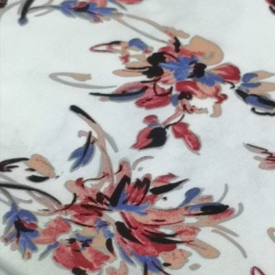 Twill - 100% Cotton Woven (Stretch) Painted Floral on White Print