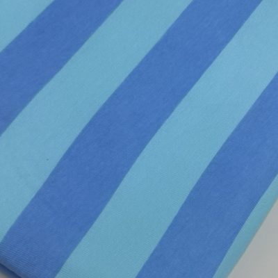Cotton Knit - Printed Blue Stripes on Sky Blue