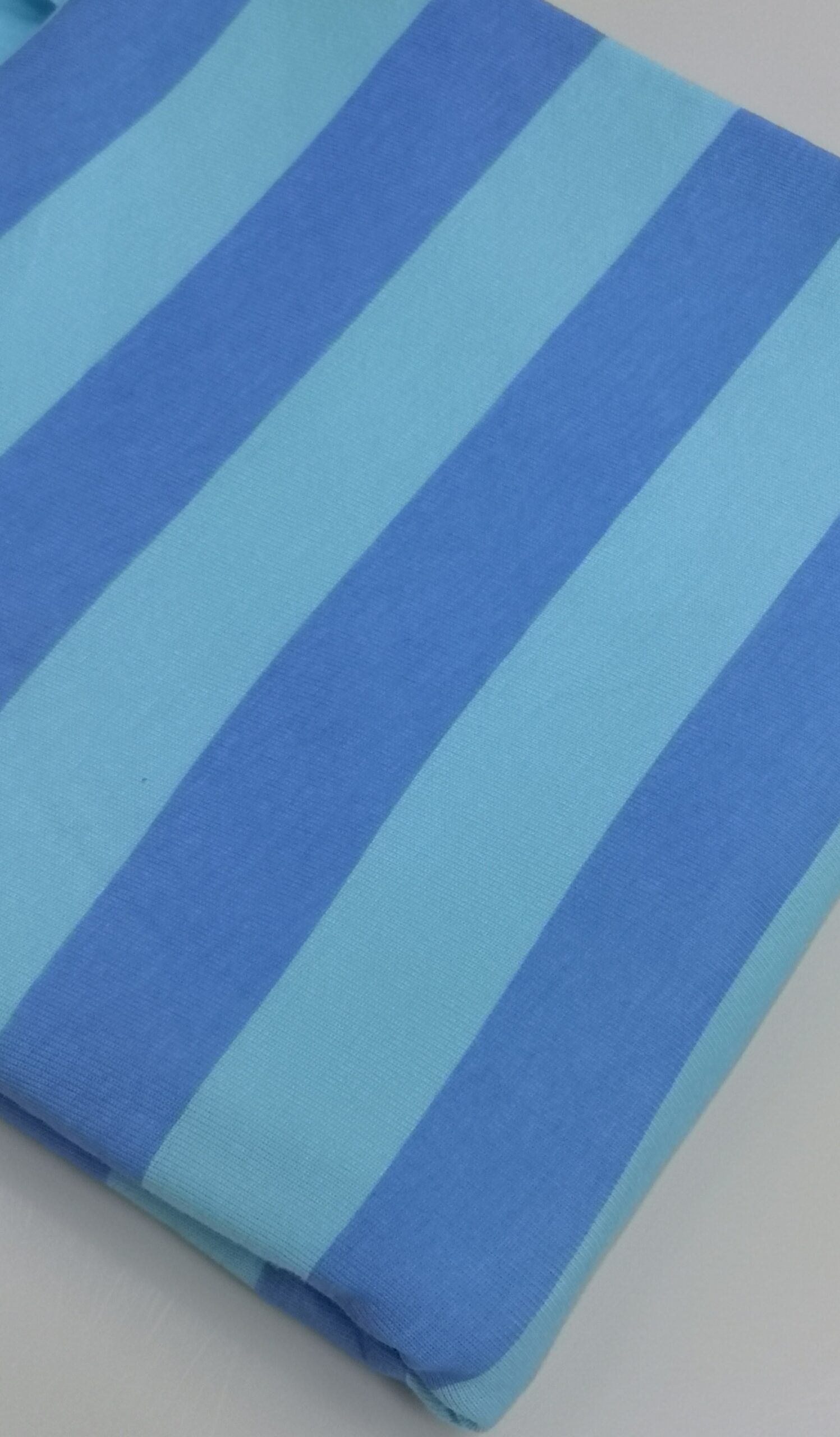 Cotton Knit – Printed Blue Stripes on Sky Blue | FabricStore