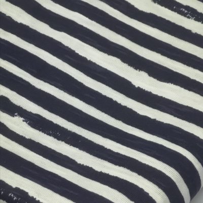 Cotton Knit - Printed Rustic Navy Stripes on White