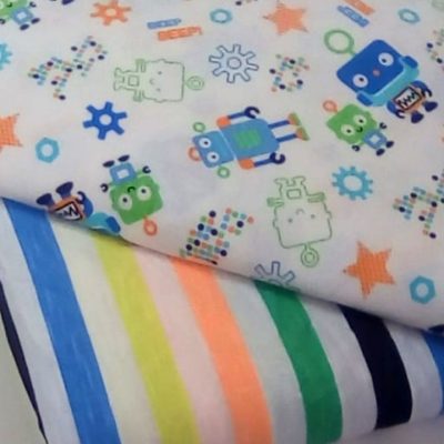 Combo - Cotton Knit / Robots and Stripes (1/2meter of each x 1m50wide)
