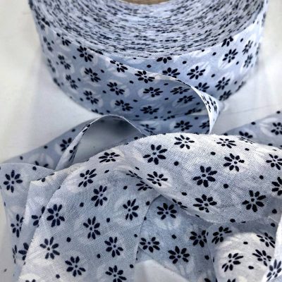Bias Binding Cotton Woven (30mm) Sold Per Meter / Blue Flowers