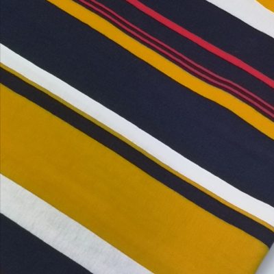 Cotton Knit - Printed Yellow, Navy, Red & White Stripes
