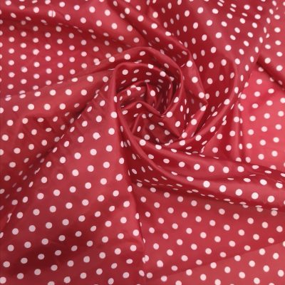 Satin - (Printed) White Polkadots on Red