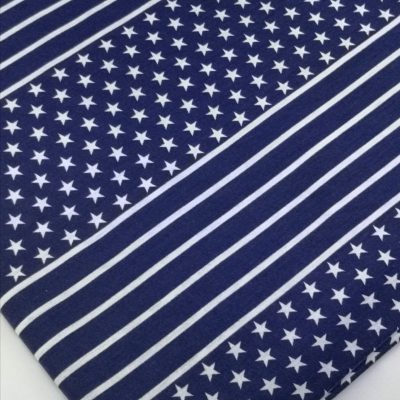 Cotton Knit - Printed White Stars & Stripes on Navy Blue