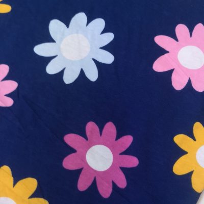 DESTASH - Cotton Knit (1/2meter x 1m60) Bright Flowers on Navy