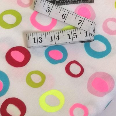 Cotton Knit - Printed - Bright Lumo Circles on White