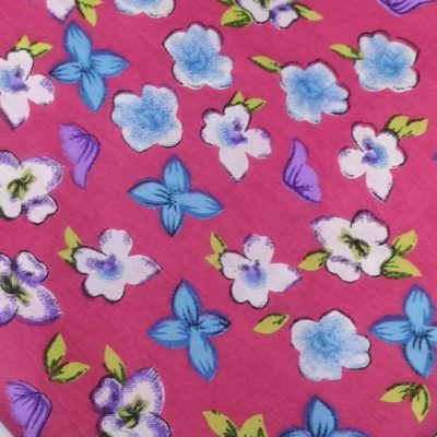Woven - Printed Illustrated Flowers on Pink
