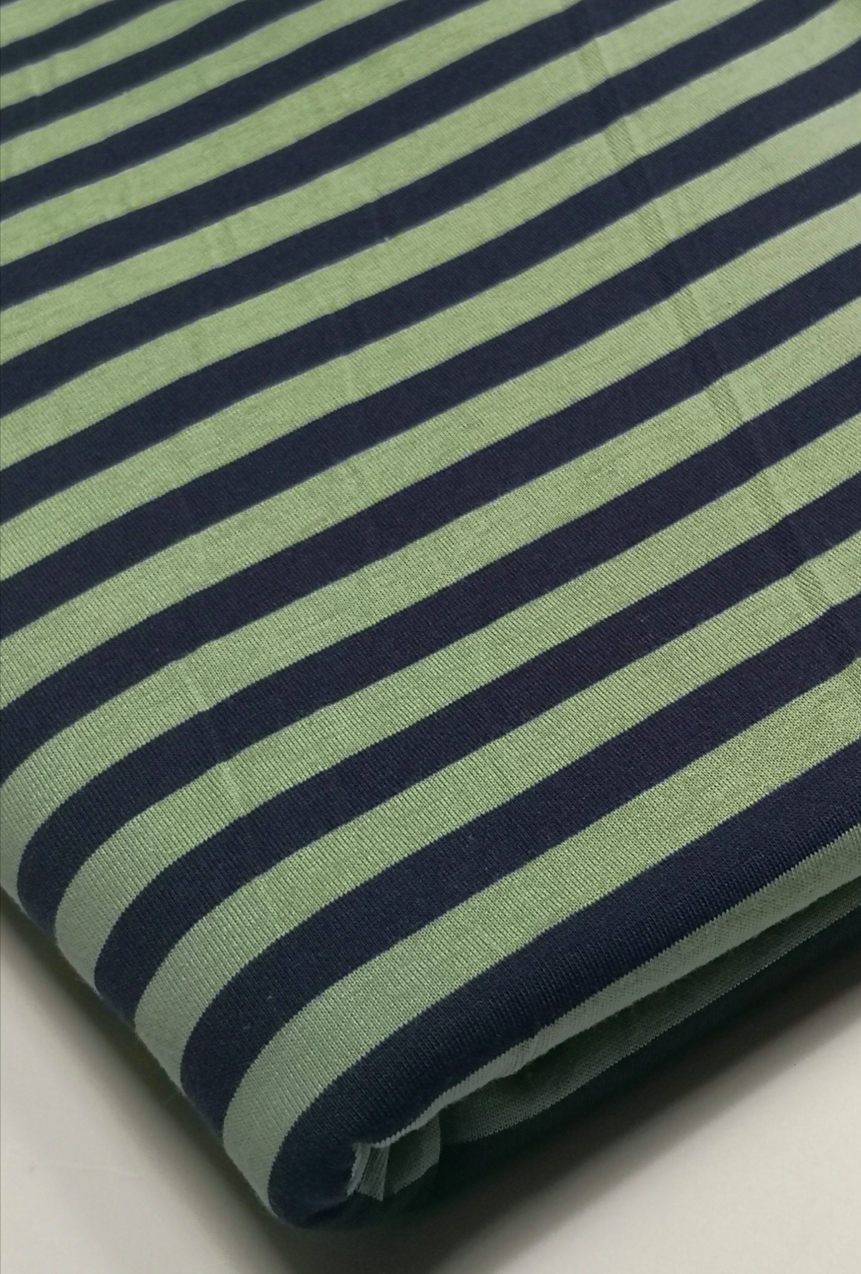 **SALE** Cotton Knit – Olive and Navy Blue Stripes | FabricStore
