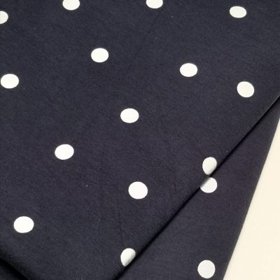 Cotton Knit - Navy Blue with White Polkadots