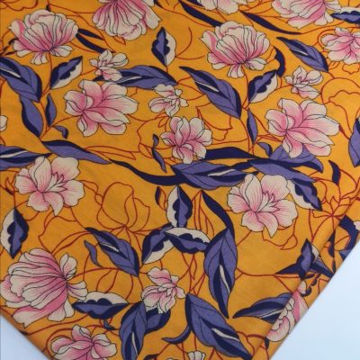 Cotton Woven - Floral Design on Honey Yellow